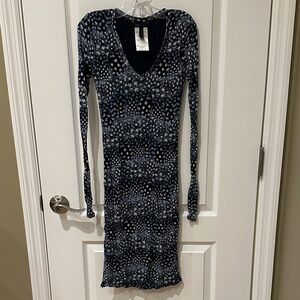 BCBGMaxAzria Navy and White Long Sleeve Dress